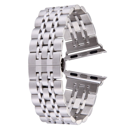 Hidden Butterfly Buckle 7 Beads Stainless Steel Watch Band For Apple Watch 42mm(Silver Gold)