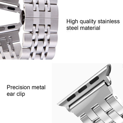 Hidden Butterfly Buckle 7 Beads Stainless Steel Watch Band For Apple Watch 42mm(Silver Gold)