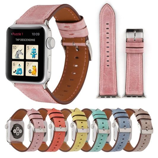 For Apple Watch Series 10 42mm / 9&8&7 41mm / SE 3&SE 2&6&SE&5&4 40mm / 3&2&1 38mm Fresh Style Genuine Leather Watch Band, 38mm