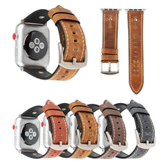 Crowe Star Embossing Texture Genuine Leather Wrist Watch Band for Apple Watch Series 3 & 2 & 1 38mm, 38mm