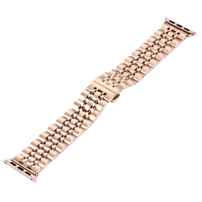 22mm Men Hidden Butterfly Buckle 7 Beads Stainless Steel Watch Band For Apple Watch 42mm