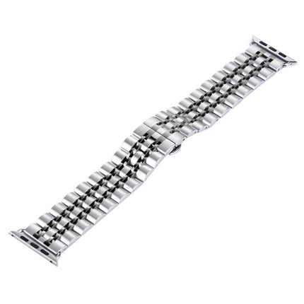 22mm Men Hidden Butterfly Buckle 7 Beads Stainless Steel Watch Band For Apple Watch 42mm