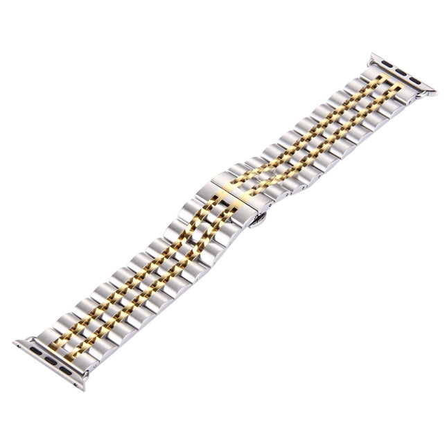 22mm Men Hidden Butterfly Buckle 7 Beads Stainless Steel Watch Band For Apple Watch 42mm