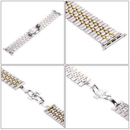 22mm Men Hidden Butterfly Buckle 7 Beads Stainless Steel Watch Band For Apple Watch 42mm