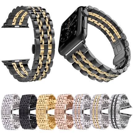 22mm Men Hidden Butterfly Buckle 7 Beads Stainless Steel Watch Band For Apple Watch 42mm