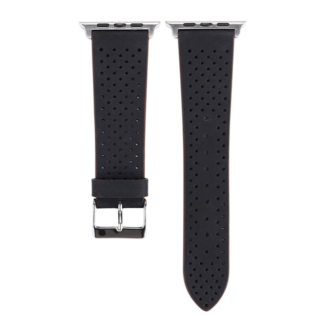 For Apple Watch Series 10 42mm / 9&8&7 41mm / SE 3&SE 2&6&SE&5&4 40mm / 3&2&1 38mm Simple Fashion Genuine Leather Hole Pattern Watch Band, 38mm