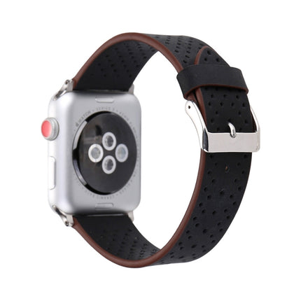 For Apple Watch Series 10 42mm / 9&8&7 41mm / SE 3&SE 2&6&SE&5&4 40mm / 3&2&1 38mm Simple Fashion Genuine Leather Hole Pattern Watch Band, 38mm