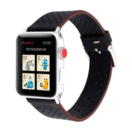 For Apple Watch Series 10 42mm / 9&8&7 41mm / SE 3&SE 2&6&SE&5&4 40mm / 3&2&1 38mm Simple Fashion Genuine Leather Hole Pattern Watch Band, 38mm