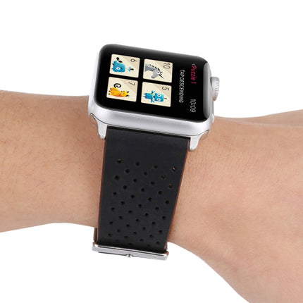For Apple Watch Series 10 42mm / 9&8&7 41mm / SE 3&SE 2&6&SE&5&4 40mm / 3&2&1 38mm Simple Fashion Genuine Leather Hole Pattern Watch Band, 38mm