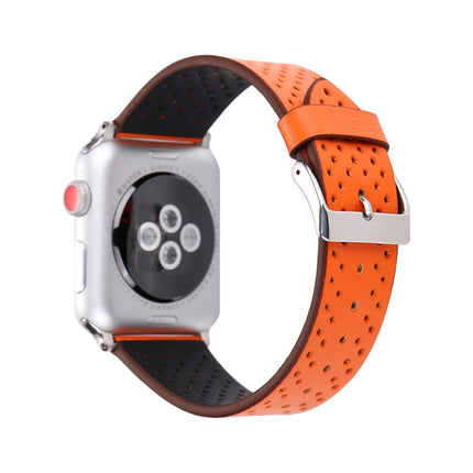 For Apple Watch Series 10 42mm / 9&8&7 41mm / SE 3&SE 2&6&SE&5&4 40mm / 3&2&1 38mm Simple Fashion Genuine Leather Hole Pattern Watch Band, 38mm