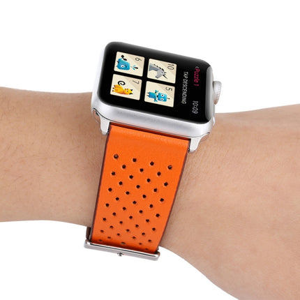 For Apple Watch Series 10 42mm / 9&8&7 41mm / SE 3&SE 2&6&SE&5&4 40mm / 3&2&1 38mm Simple Fashion Genuine Leather Hole Pattern Watch Band, 38mm