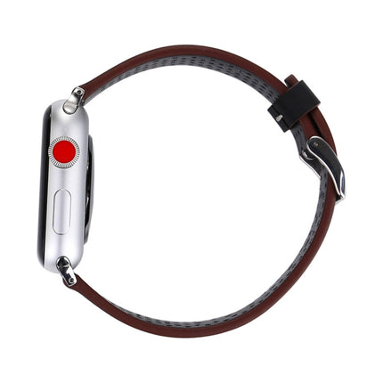 For Apple Watch Ultra 49mm&Watch Ultra 2 49mm / Series 10 46mm / 9&8&7 45mm / SE 3&SE 2&6&SE&5&4 44mm / 3&2&1 42mm Simple Fashion Genuine Leather Hole Pattern Watch Band, 42mm