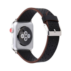 For Apple Watch Ultra 49mm&Watch Ultra 2 49mm / Series 10 46mm / 9&8&7 45mm / SE 3&SE 2&6&SE&5&4 44mm / 3&2&1 42mm Simple Fashion Genuine Leather Hole Pattern Watch Band, 42mm