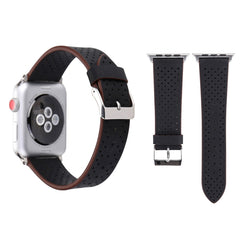 For Apple Watch Ultra 49mm&Watch Ultra 2 49mm / Series 10 46mm / 9&8&7 45mm / SE 3&SE 2&6&SE&5&4 44mm / 3&2&1 42mm Simple Fashion Genuine Leather Hole Pattern Watch Band, 42mm