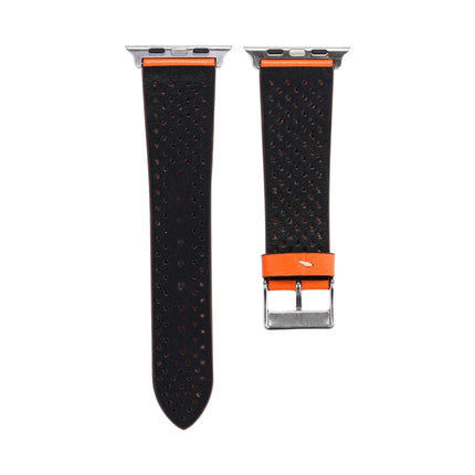 For Apple Watch Ultra 49mm&Watch Ultra 2 49mm / Series 10 46mm / 9&8&7 45mm / SE 3&SE 2&6&SE&5&4 44mm / 3&2&1 42mm Simple Fashion Genuine Leather Hole Pattern Watch Band, 42mm