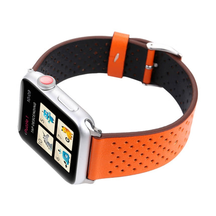 For Apple Watch Ultra 49mm&Watch Ultra 2 49mm / Series 10 46mm / 9&8&7 45mm / SE 3&SE 2&6&SE&5&4 44mm / 3&2&1 42mm Simple Fashion Genuine Leather Hole Pattern Watch Band, 42mm