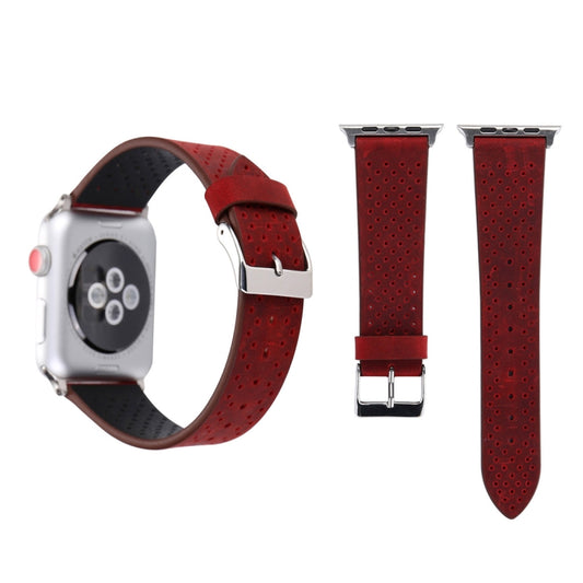 For Apple Watch Ultra 49mm&Watch Ultra 2 49mm / Series 10 46mm / 9&8&7 45mm / SE 3&SE 2&6&SE&5&4 44mm / 3&2&1 42mm Simple Fashion Genuine Leather Hole Pattern Watch Band, 42mm