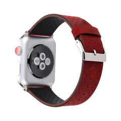 For Apple Watch Ultra 49mm&Watch Ultra 2 49mm / Series 10 46mm / 9&8&7 45mm / SE 3&SE 2&6&SE&5&4 44mm / 3&2&1 42mm Simple Fashion Genuine Leather Hole Pattern Watch Band, 42mm