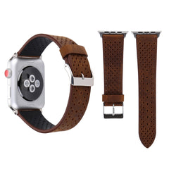 For Apple Watch Ultra 49mm&Watch Ultra 2 49mm / Series 10 46mm / 9&8&7 45mm / SE 3&SE 2&6&SE&5&4 44mm / 3&2&1 42mm Simple Fashion Genuine Leather Hole Pattern Watch Band, 42mm