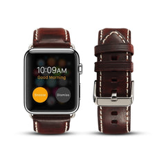 Denior Oil Wax Retro Watch Leather Watch Band for Apple Watch Series 7 45mm / 6 & SE & 5 & 4 44mm / 3 & 2 & 1 42mm