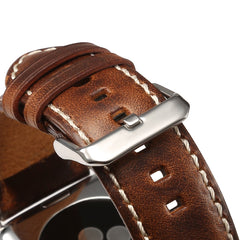 Denior Oil Wax Retro Watch Leather Watch Band for Apple Watch Series 7 45mm / 6 & SE & 5 & 4 44mm / 3 & 2 & 1 42mm