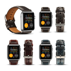 Denior Oil Wax Retro Watch Leather Watch Band for Apple Watch Series 10 42mm / 9&8&7 41mm / SE 3&SE 2&6&SE&5&4 40mm / 3&2&1 38mm