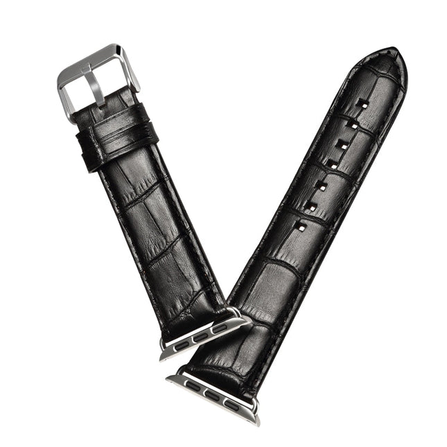 Denior Crocodile Grain Watch Cowhide Leather Watch Band for Apple Watch Ultra 49mm&Watch Ultra 2 49mm / Series 10 46mm / 9&8&7 45mm / SE 3&SE 2&6&SE&5&4 44mm / 3&2&1 42mm