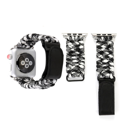 Magic Paste Genuine Leather Umbrella Rope Nylon Wrist Watch Band with and Stainless Steel Buckle for Apple Watch Series 10 42mm / 9&8&7 41mm / SE 3&SE 2&6&SE&5&4 40mm / 3&2&1 38mm