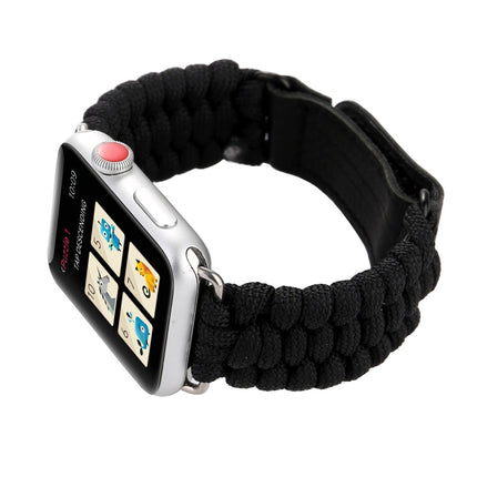 Magic Paste Genuine Leather Umbrella Rope Nylon Wrist Watch Band with and Stainless Steel Buckle for Apple Watch Series 10 42mm / 9&8&7 41mm / SE 3&SE 2&6&SE&5&4 40mm / 3&2&1 38mm, 7 41mm / 6&SE&5&4 40mm / 3&2&1 38mm