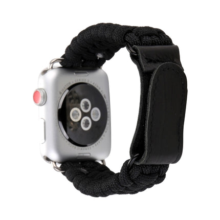 Magic Paste Genuine Leather Umbrella Rope Nylon Wrist Watch Band with and Stainless Steel Buckle for Apple Watch Series 10 42mm / 9&8&7 41mm / SE 3&SE 2&6&SE&5&4 40mm / 3&2&1 38mm