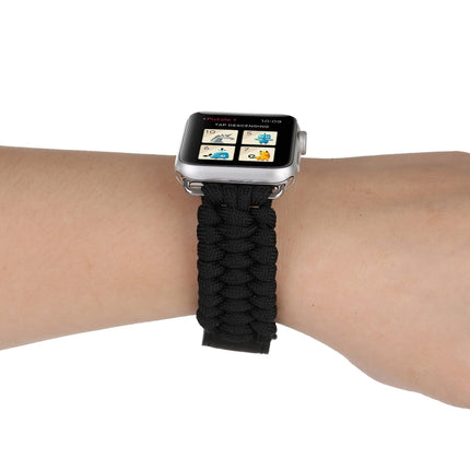 Magic Paste Genuine Leather Umbrella Rope Nylon Wrist Watch Band with and Stainless Steel Buckle for Apple Watch Series 10 42mm / 9&8&7 41mm / SE 3&SE 2&6&SE&5&4 40mm / 3&2&1 38mm