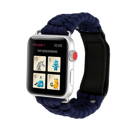 Magic Paste Genuine Leather Umbrella Rope Nylon Wrist Watch Band with and Stainless Steel Buckle for Apple Watch Series 10 42mm / 9&8&7 41mm / SE 3&SE 2&6&SE&5&4 40mm / 3&2&1 38mm