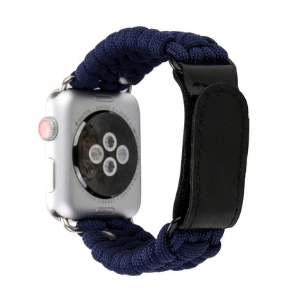 Magic Paste Genuine Leather Umbrella Rope Nylon Wrist Watch Band with and Stainless Steel Buckle for Apple Watch Series 10 42mm / 9&8&7 41mm / SE 3&SE 2&6&SE&5&4 40mm / 3&2&1 38mm