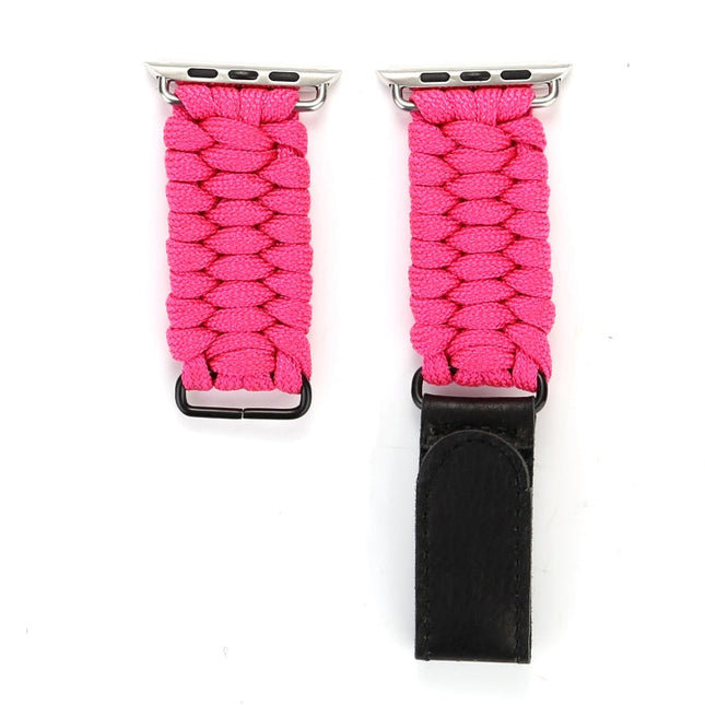Magic Paste Genuine Leather Umbrella Rope Nylon Wrist Watch Band with and Stainless Steel Buckle for Apple Watch Series 10 42mm / 9&8&7 41mm / SE 3&SE 2&6&SE&5&4 40mm / 3&2&1 38mm, 7 41mm / 6&SE&5&4 40mm / 3&2&1 38mm