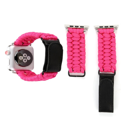 Magic Paste Genuine Leather Umbrella Rope Nylon Wrist Watch Band with and Stainless Steel Buckle for Apple Watch Series 10 42mm / 9&8&7 41mm / SE 3&SE 2&6&SE&5&4 40mm / 3&2&1 38mm