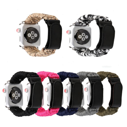 Magic Paste Genuine Leather Umbrella Rope Nylon Wrist Watch Band with and Stainless Steel Buckle for Apple Watch Series 10 42mm / 9&8&7 41mm / SE 3&SE 2&6&SE&5&4 40mm / 3&2&1 38mm