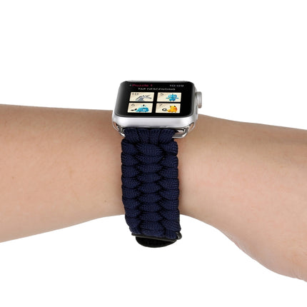 Magic Paste Genuine Leather Umbrella Rope Nylon Wrist Watch Band with Stainless Steel Buckle for Apple Watch Ultra 49mm&Watch Ultra 2 49mm / Series 10 46mm / 9&8&7 45mm / SE 3&SE 2&6&SE&5&4 44mm / 3&2&1 42mm