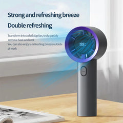 Portable Handheld Fan Compact 5-Speed USB Rechargeable Fan Outdoor Personal Travel Fan with Digital Display Mini Desk Home Fan