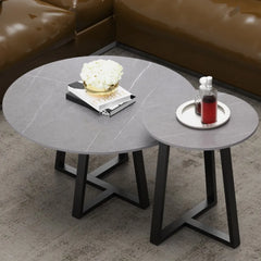 LUVODI Modern Set of 2 Living Room Round Center Table Furniture Marble Sofa Side Nesting Coffee Table with Metal Legs