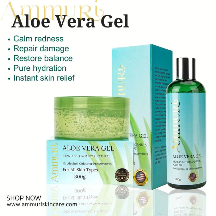 Ammuri Organic Aloe Vera Gel 2-Pack | 2 x 300g Face, Body & Hair
