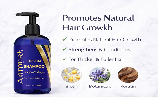 Ammuri Biotin & Caffeine Shampoo 473ml | Fuller-Looking Hair & Scalp Care