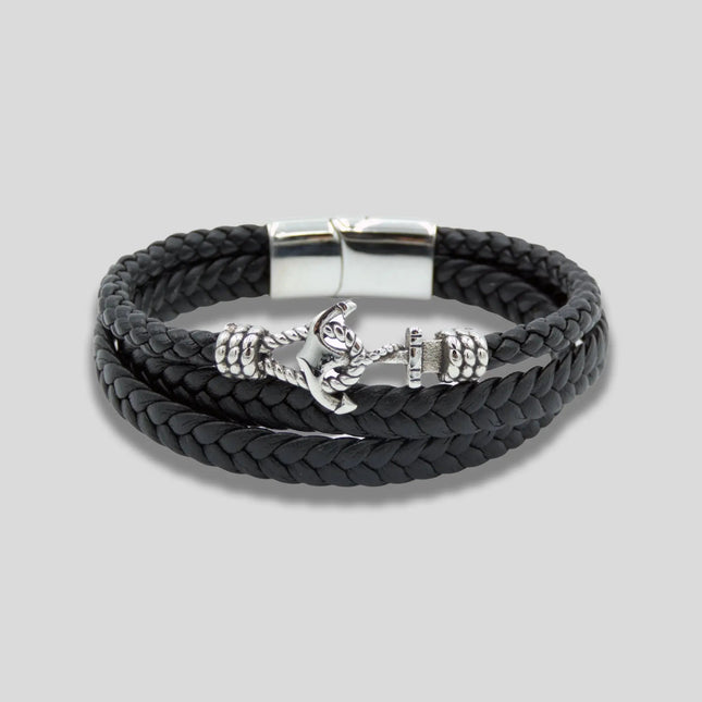 Anchor & Hook Multi-Layer Leather Bracelet