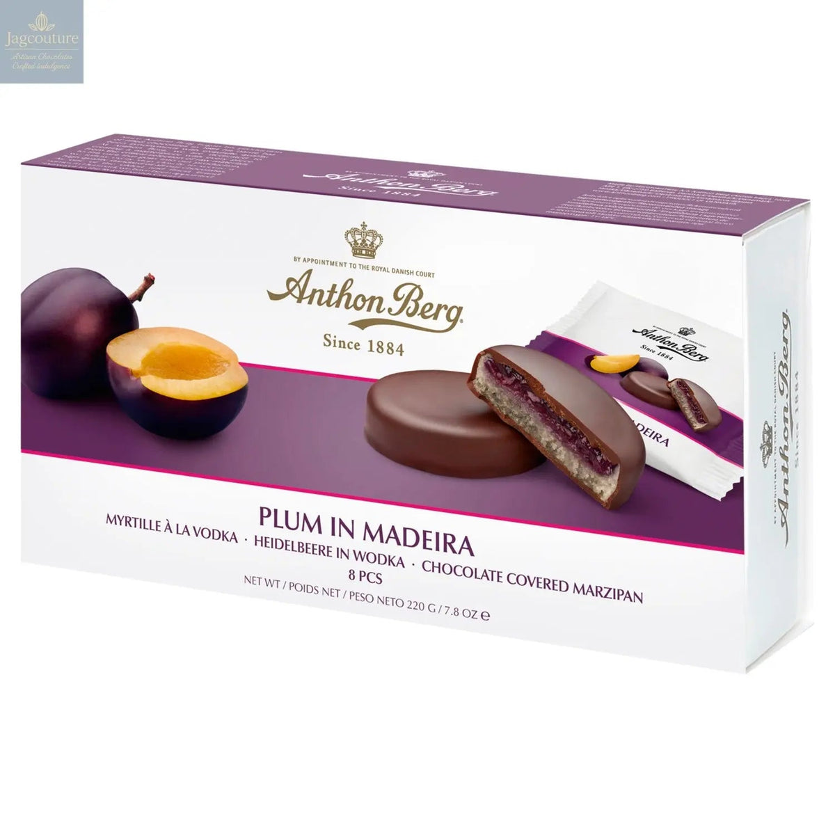 Anthon Berg plum in madeira marzipan in dark chocolate