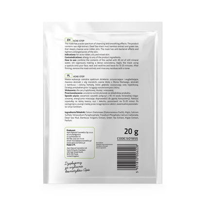 Apis ACNE-STOP Algae Mask for Acne-Prone Skin with Bamboo, Green Tea, and Dead Sea Black Mud | 20g