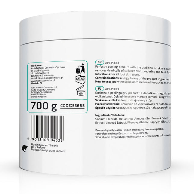 Apis API-PODO cleansing foot peeling with Dead Sea salt and volcanic lava - deeply exfoliates and smooths rough skin | 700g