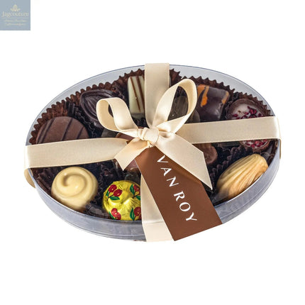 Assorted Belgian chocolates in 15cm cello oval with ribbon