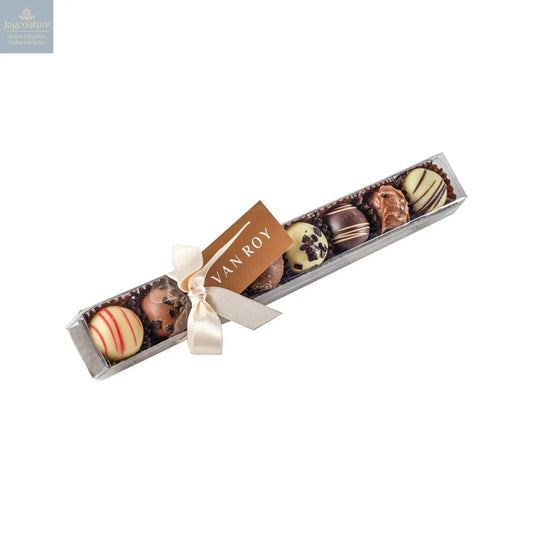 Assorted truffle selection in 25cm cello finger box with ribbon and tag