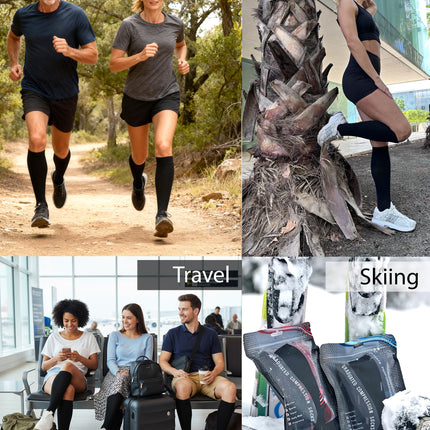 Compression Socks for Women & Men (20-30 mmHg) Knee-High Flight Socks, Calf Support for Travel, Running - Seamless Toe, Padded Heel and Sole