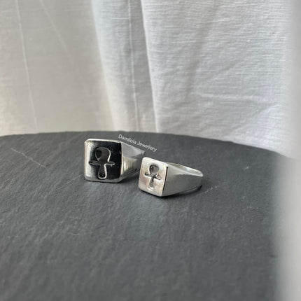PURE Ankh Chunky Signet Ring - 925 Silver/Gold