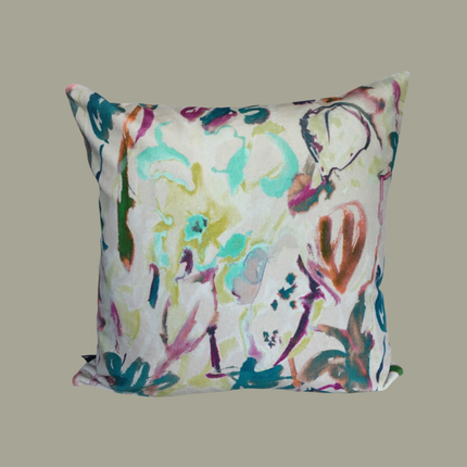Watercolour Floral Velvet Cushion - Off White